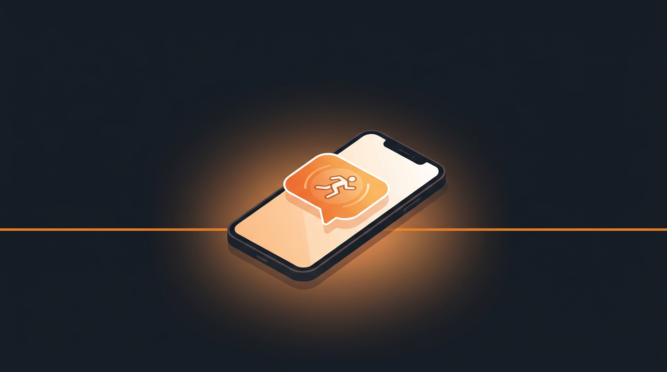 A phone showing a personalized check-in notification, warm morning light, minimalist illustration